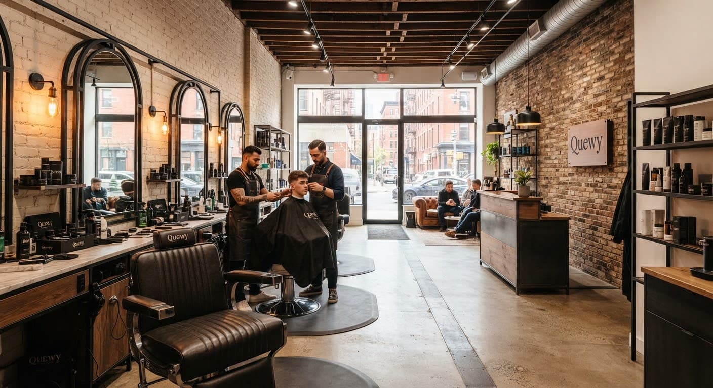 A high-end, stylish barbershop interior